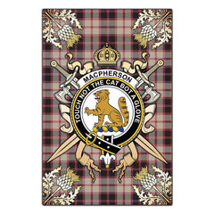 Clan MacPherson Hunting Ancient Tartan Crest Black Garden Flag  - Gold Thistle  AY64 Clan MacPherson Tartan Today   