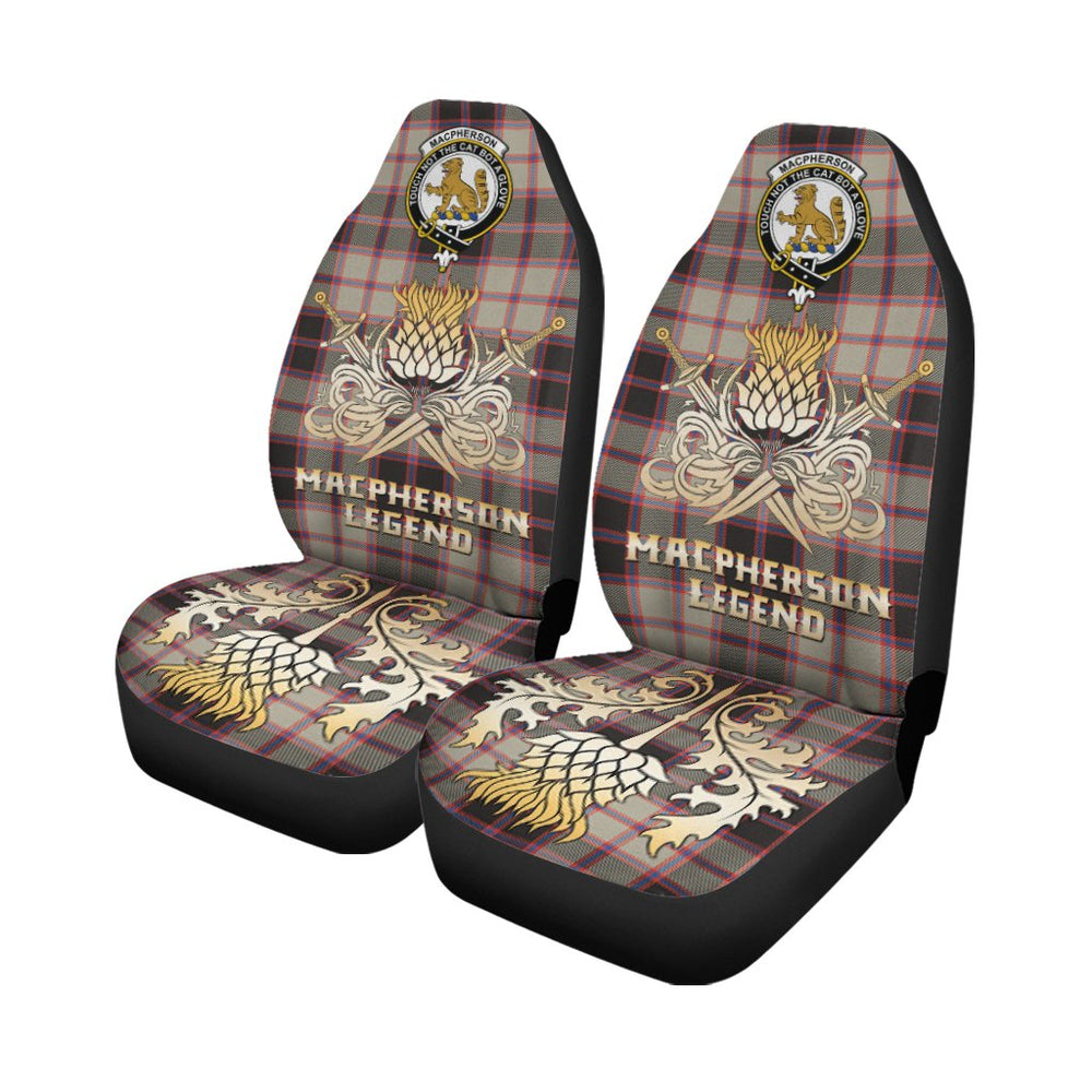 Clan MacPherson Hunting Ancient Tartan Crest Car Seat Cover  - Gold Thistle Courage Symbol StyleSP85 Clan MacPherson Tartan Today   