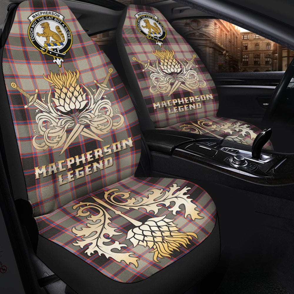 Clan MacPherson Hunting Ancient Tartan Crest Car Seat Cover  - Gold Thistle Courage Symbol StyleSP85 Clan MacPherson Tartan Today   