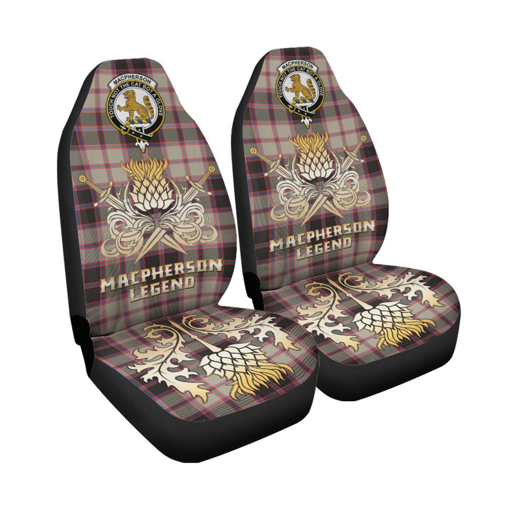 Clan MacPherson Hunting Ancient Tartan Crest Car Seat Cover  - Gold Thistle Courage Symbol StyleSP85 Clan MacPherson Tartan Today   
