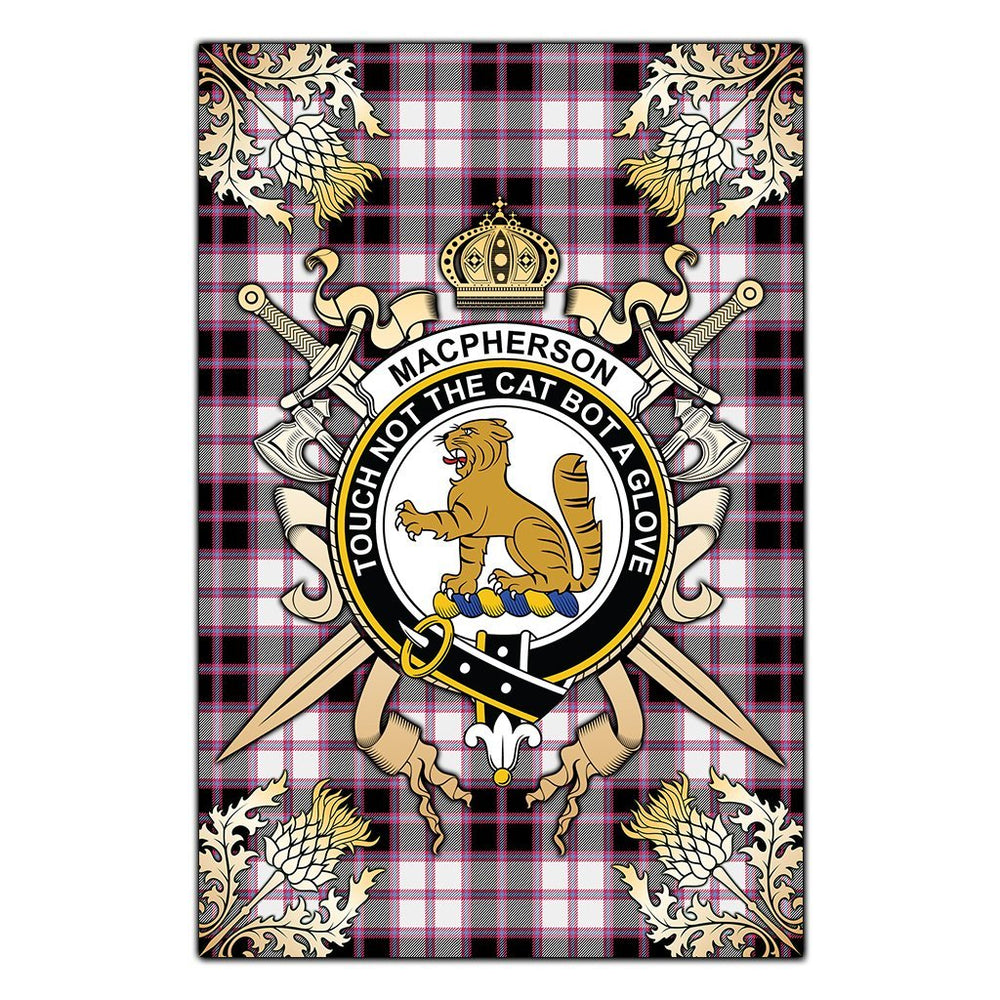 Clan MacPherson Hunting Modern Tartan Crest Black Garden Flag  - Gold Thistle  OK41 Clan MacPherson Tartan Today   