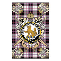 Clan MacPherson Hunting Modern Tartan Crest Black Garden Flag  - Gold Thistle  OK41 Clan MacPherson Tartan Today   