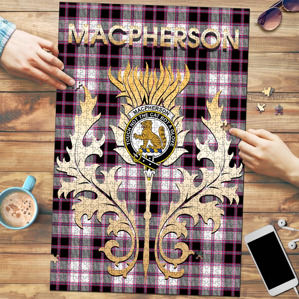 Clan MacPherson Hunting Modern Tartan Crest Thistle Jigsaw Puzzles Gift For Family JX30 Clan MacPherson Tartan Today   