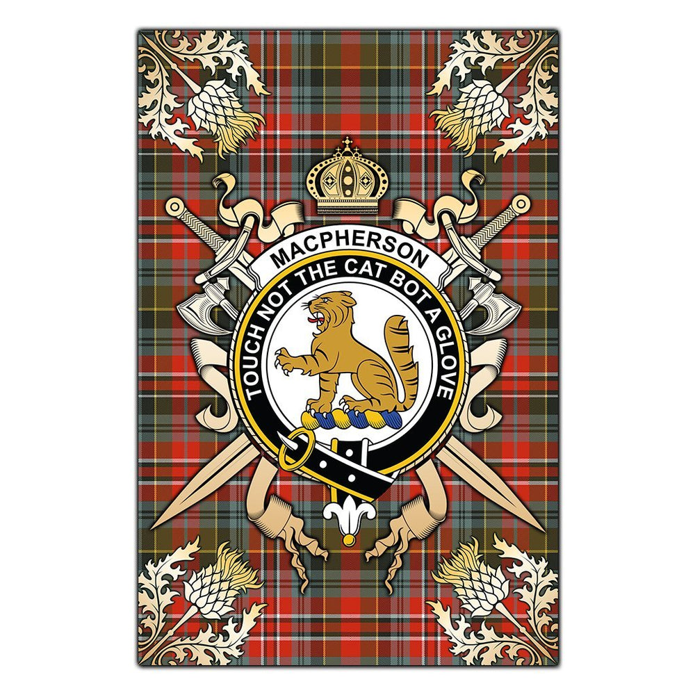 Clan MacPherson Weathered Tartan Crest Black Garden Flag  - Gold Thistle  NS95 Clan MacPherson Tartan Today   