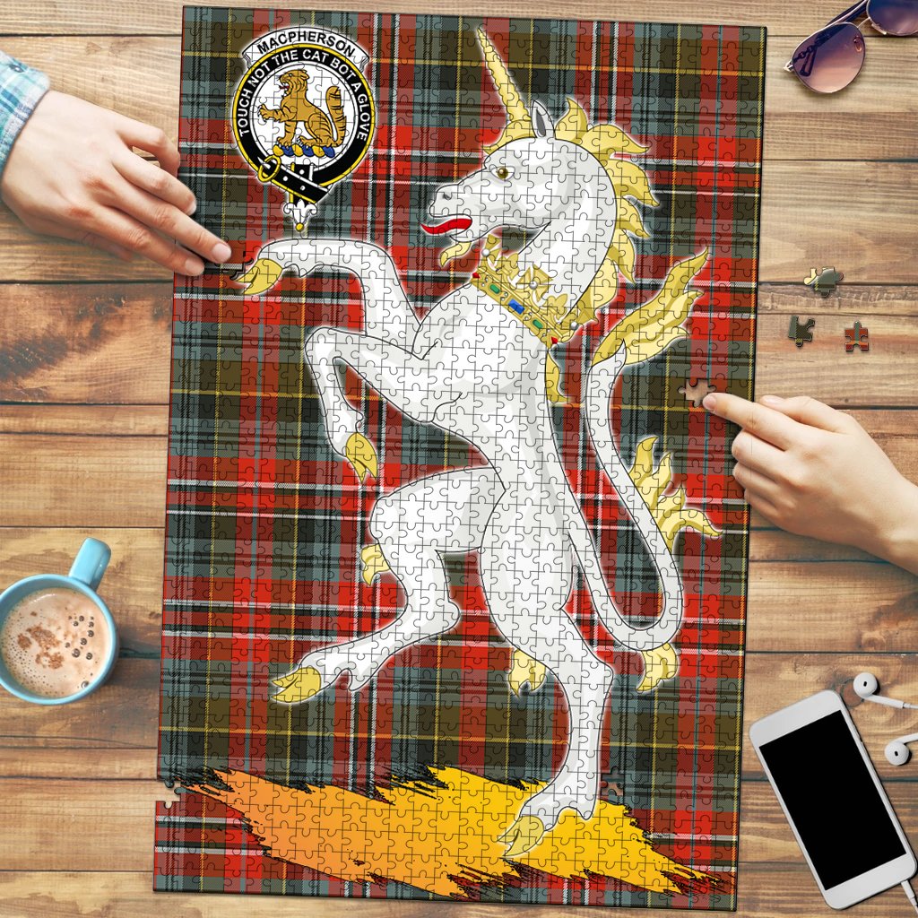 Clan MacPherson Weathered Tartan Crest Unicorn Scotland Jigsaw Puzzles Gift For Family ID81 Clan MacPherson Tartan Today   