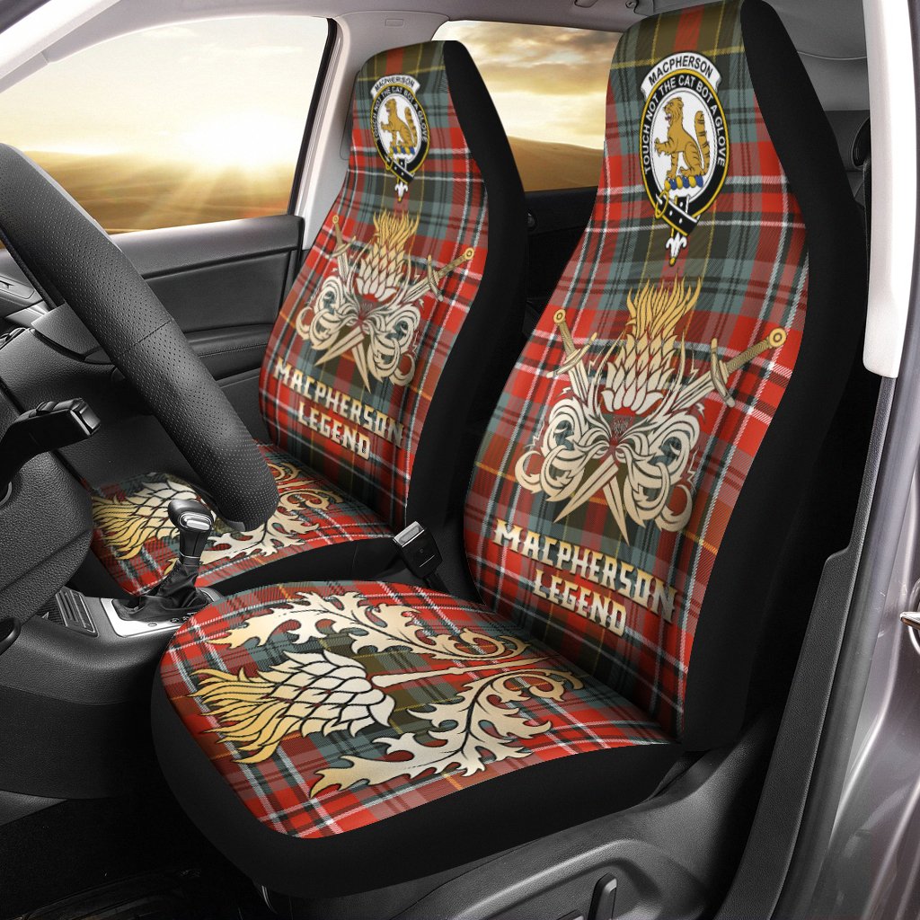 Clan MacPherson Weathered Tartan Crest Car Seat Cover  - Gold Thistle Courage Symbol StyleCC89 Clan MacPherson Tartan Today   