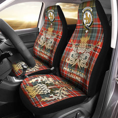 Clan MacPherson Weathered Tartan Crest Car Seat Cover  - Gold Thistle Courage Symbol StyleCC89 Clan MacPherson Tartan Today   