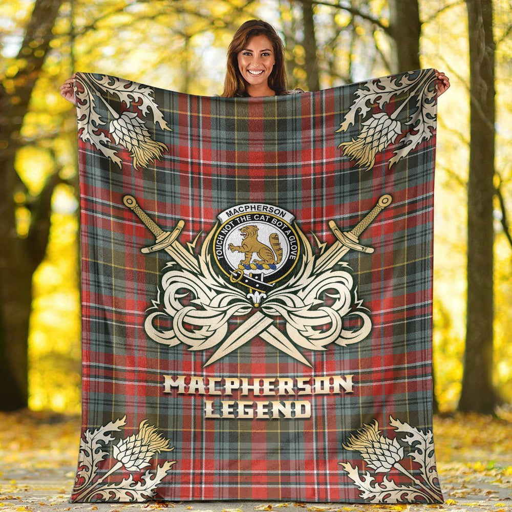 Clan MacPherson Weathered Tartan Gold Courage Symbol Blanket RL50 Clan MacPherson Tartan Today   