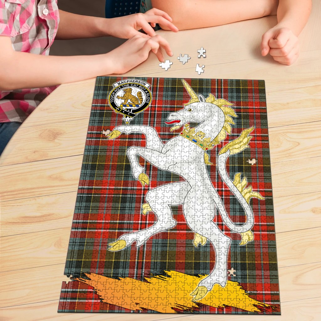 Clan MacPherson Weathered Tartan Crest Unicorn Scotland Jigsaw Puzzles Gift For Family ID81 Clan MacPherson Tartan Today   