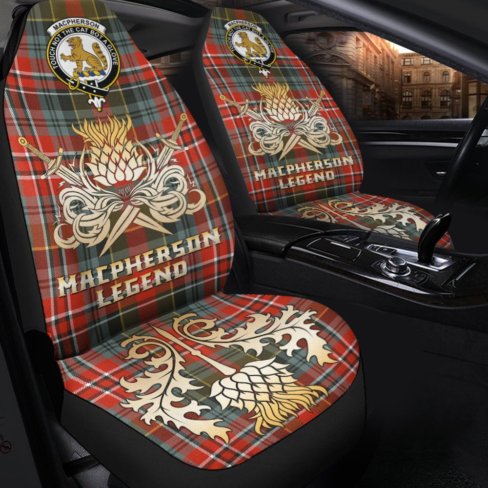 Clan MacPherson Weathered Tartan Crest Car Seat Cover  - Gold Thistle Courage Symbol StyleCC89 Clan MacPherson Tartan Today   