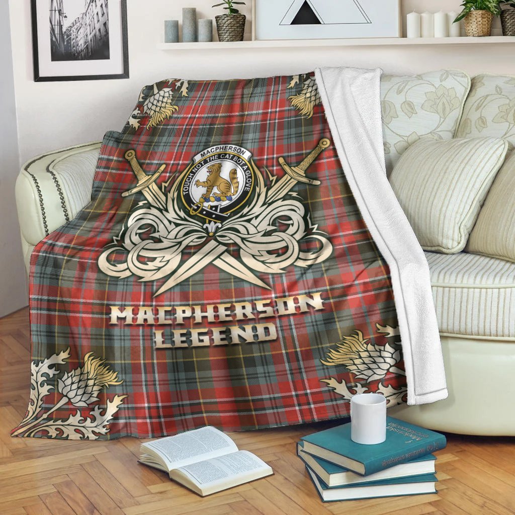 Clan MacPherson Weathered Tartan Gold Courage Symbol Blanket RL50 Clan MacPherson Tartan Today   