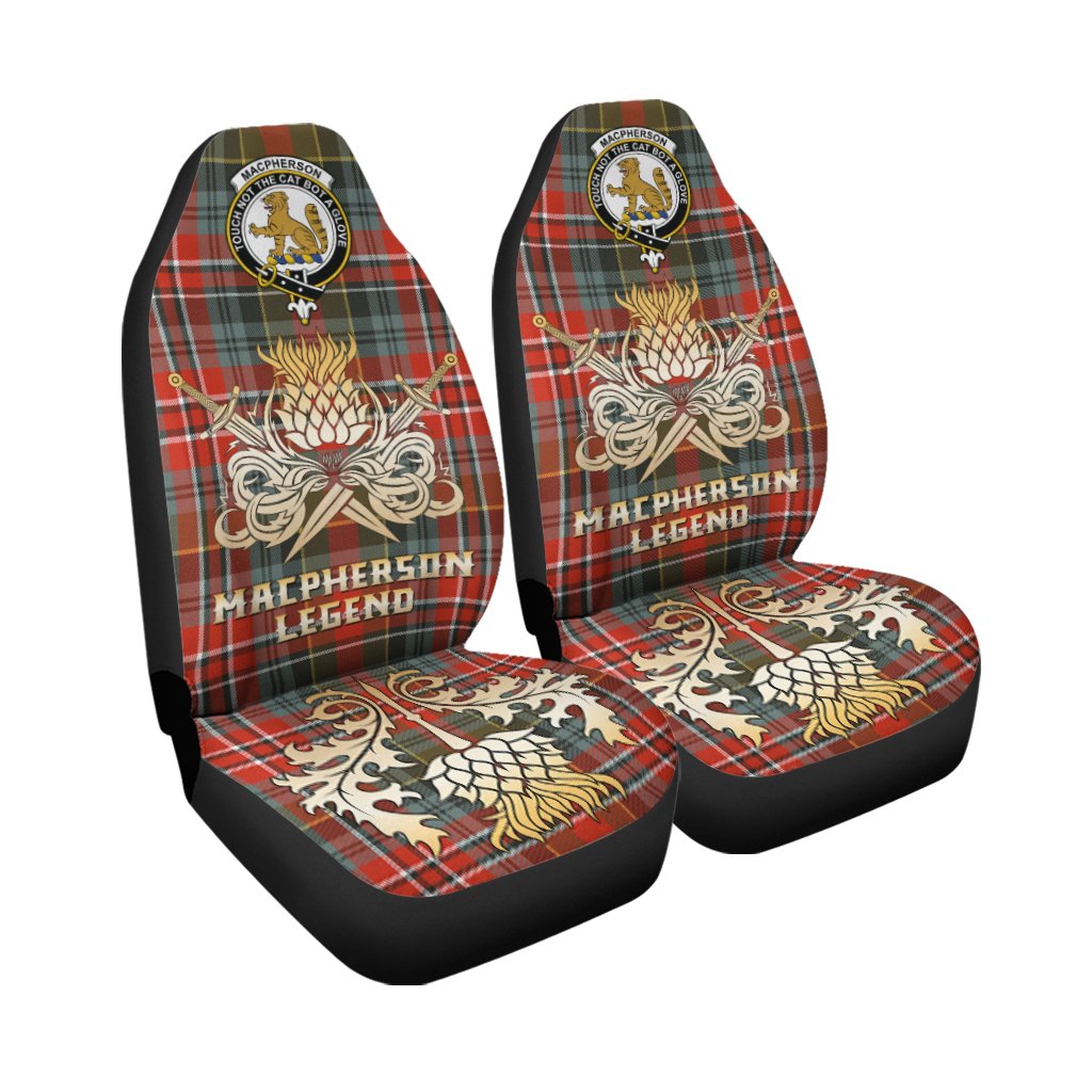 Clan MacPherson Weathered Tartan Crest Car Seat Cover  - Gold Thistle Courage Symbol StyleCC89 Clan MacPherson Tartan Today   