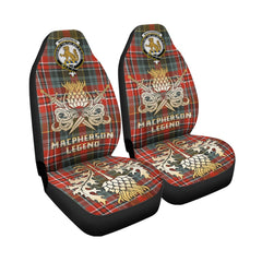 Clan MacPherson Weathered Tartan Crest Car Seat Cover  - Gold Thistle Courage Symbol StyleCC89 Clan MacPherson Tartan Today   