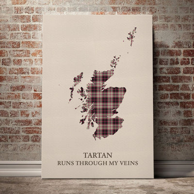 Clan MacPherson Hunting Ancient Tartan Scotland Map Canvas “Tartan Runs Through My Veins” Wall Art EK90