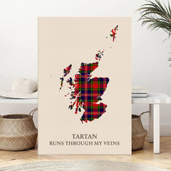 Clan MacPherson Modern Tartan Scotland Map Canvas “Tartan Runs Through My Veins” Wall Art YZ24