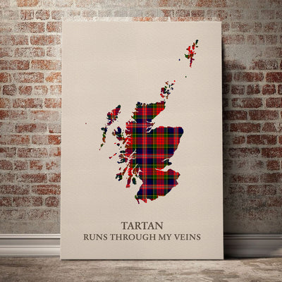 Clan MacPherson Modern Tartan Scotland Map Canvas “Tartan Runs Through My Veins” Wall Art YZ24