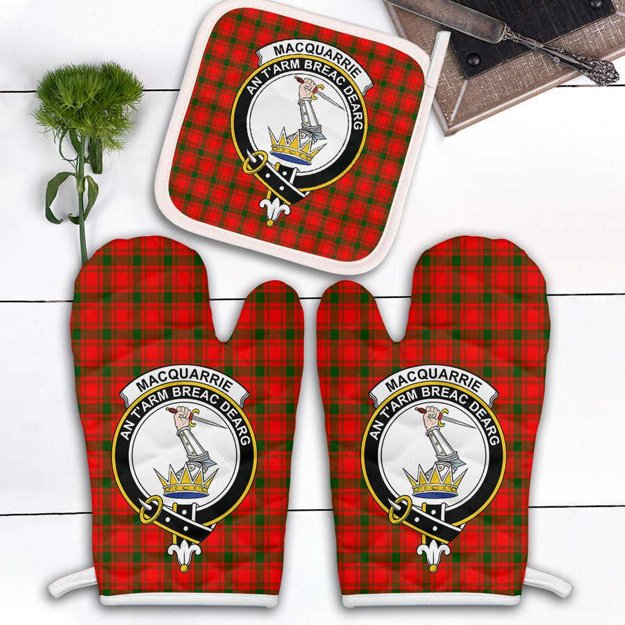 Clan MacQuarrie Modern Tartan Crest Oven Mitt And Pot Holder (2 Oven Mitts + 1 Pot Holder)