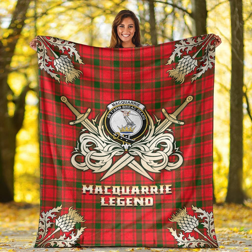Clan MacQuarrie Modern Tartan Gold Courage Symbol Blanket PD52 Clan MacQuarrie Tartan Today   