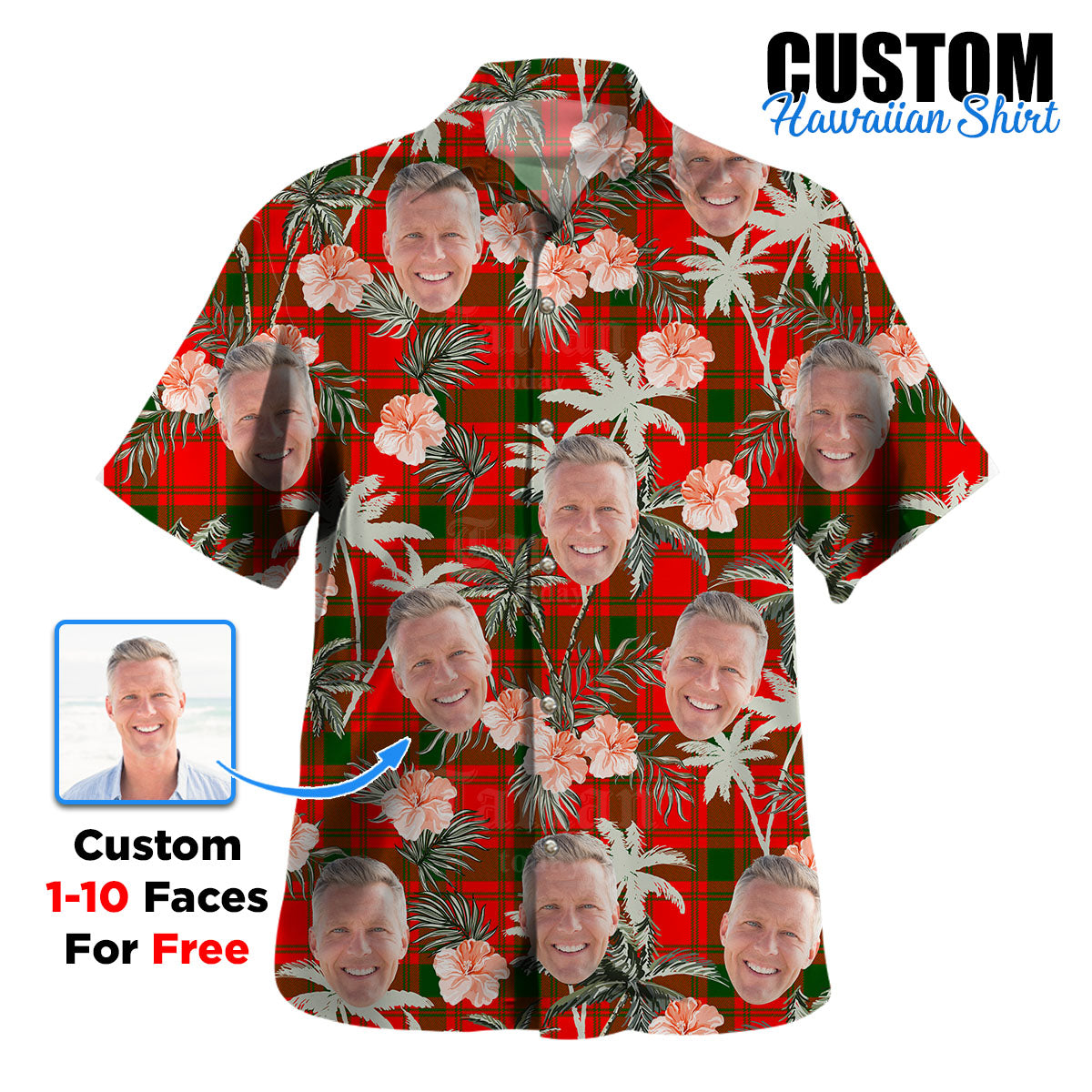 Clan MacQuarrie Modern Tartan Custom Face Hawaiian Shirt – Unisex Gift for Family Members, Summer Party HV92 MacQuarrie Modern Tartan Tartan Hawaii Shirt