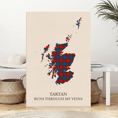Clan MacQuarrie Modern copy Tartan Scotland Map Canvas “Tartan Runs Through My Veins” Wall Art PU77