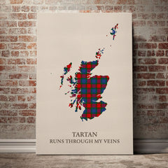 MacQuarrie Modern copy Tartan Scotland Map Canvas – “Tartan Runs Through My Veins” Wall Art