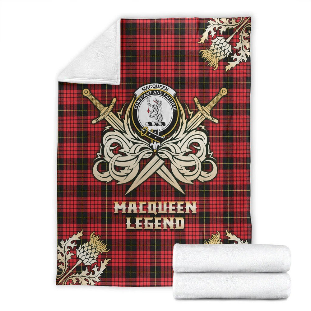 Clan MacQueen Modern Tartan Gold Courage Symbol Blanket RQ69 Clan MacQueen Tartan Today   