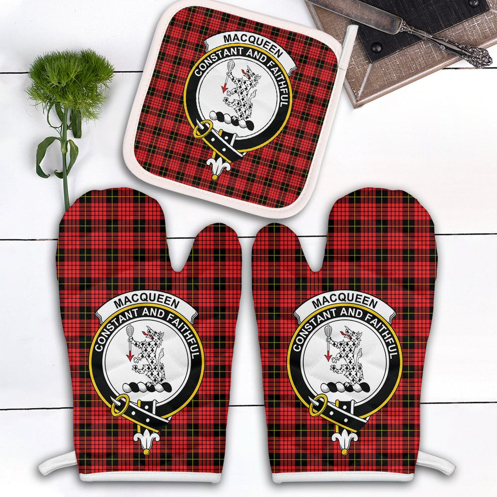Clan MacQueen Modern Tartan Crest Oven Mitt And Pot Holder (2 Oven Mitts + 1 Pot Holder) SX61 Clan MacQueen Tartan Today   