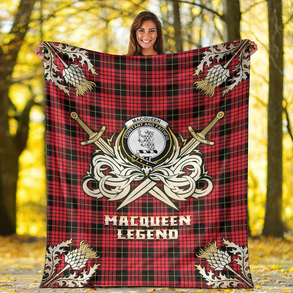 Clan MacQueen Modern Tartan Gold Courage Symbol Blanket RQ69 Clan MacQueen Tartan Today   