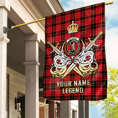 Custom Name Clan MacQueen Modern Tartan Garden Flag with Clan Crest and the Golden Sword of Courageous Legacy OV62