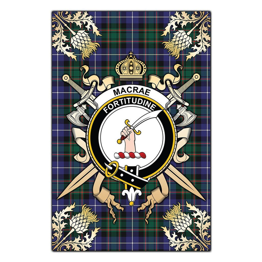 Clan MacRae Hunting Modern Tartan Crest Black Garden Flag  - Gold Thistle  EM79 Clan MacRae Tartan Today   