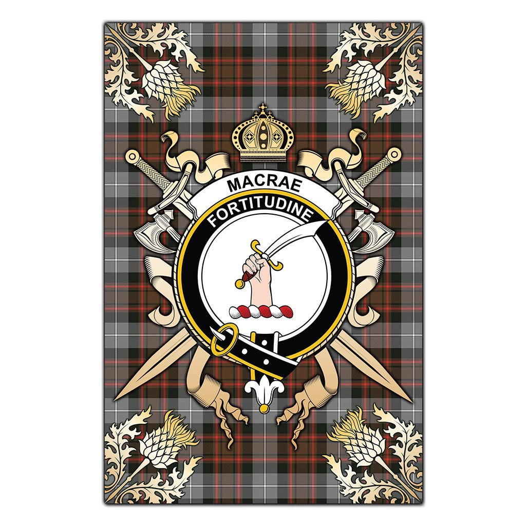 Clan MacRae Hunting Weathered Tartan Crest Black Garden Flag  - Gold Thistle  TZ30 Clan MacRae Tartan Today   