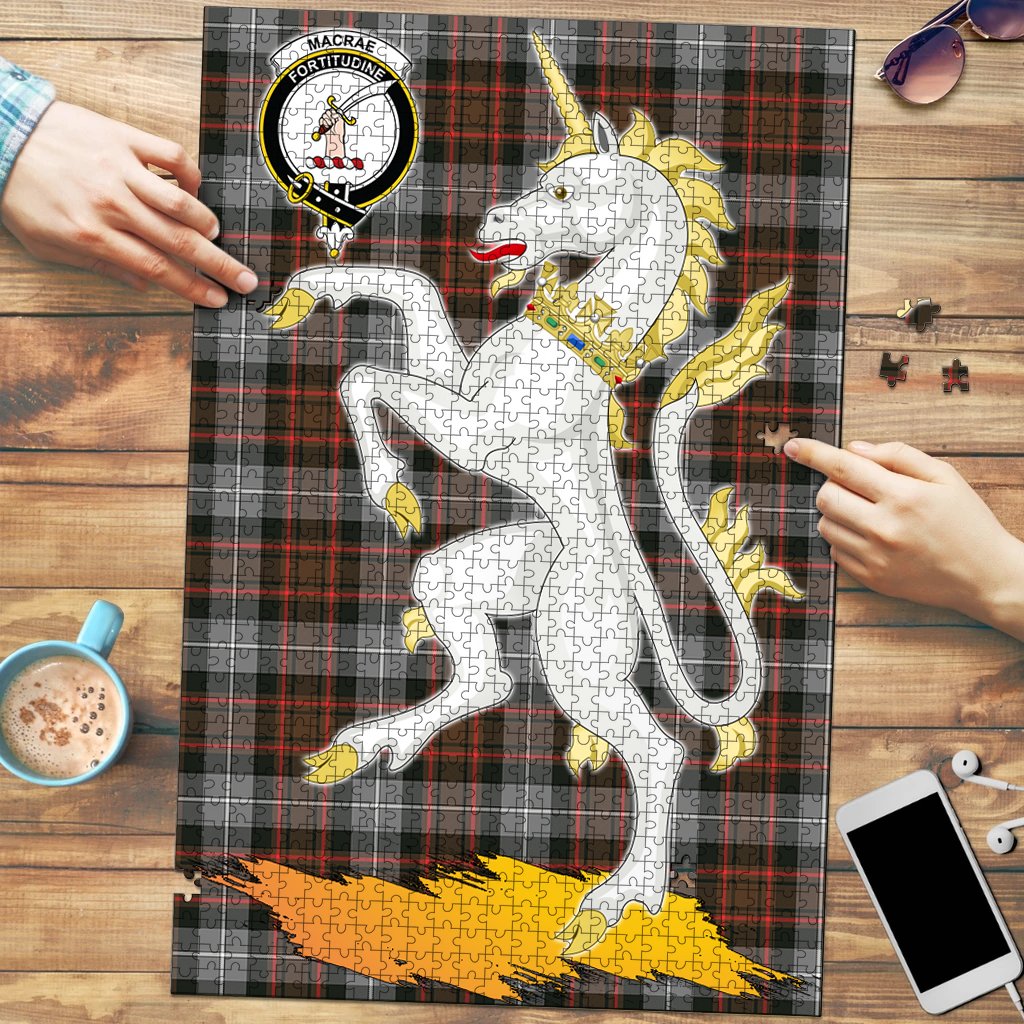 Clan MacRae Hunting Weathered Tartan Crest Unicorn Scotland Jigsaw Puzzles Gift For Family FQ83 Clan MacRae Tartan Today   