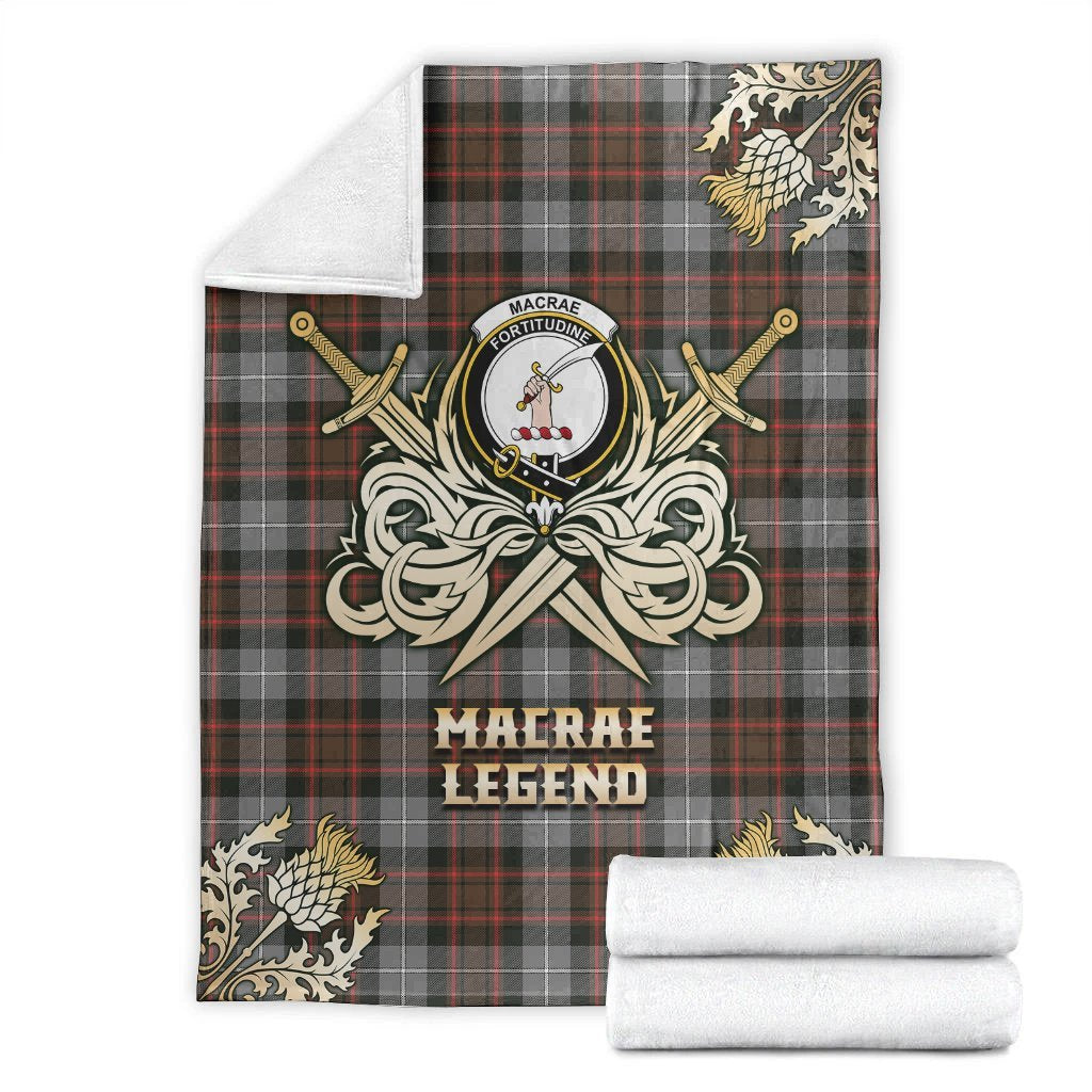 Clan MacRae Hunting Weathered Tartan Gold Courage Symbol Blanket WT18 Clan MacRae Tartan Today   
