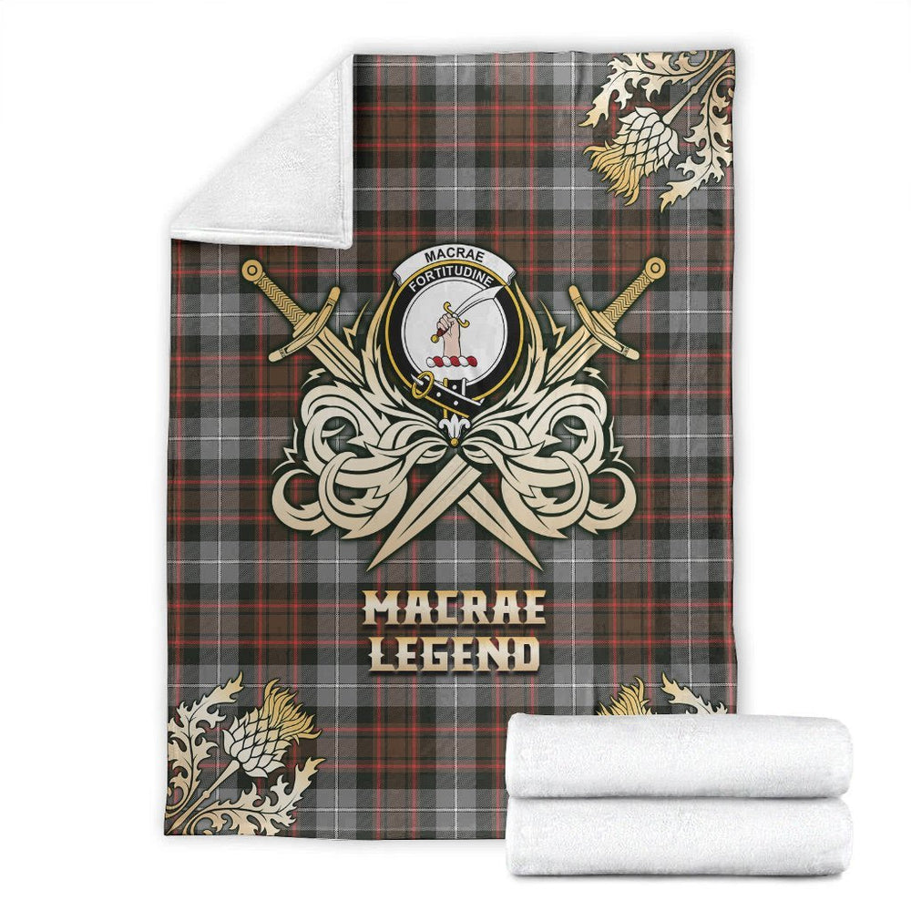 Clan MacRae Hunting Weathered Tartan Gold Courage Symbol Blanket WT18 Clan MacRae Tartan Today   