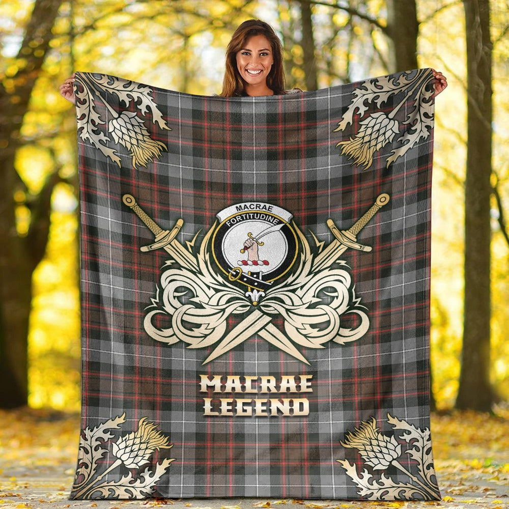 Clan MacRae Hunting Weathered Tartan Gold Courage Symbol Blanket WT18 Clan MacRae Tartan Today   