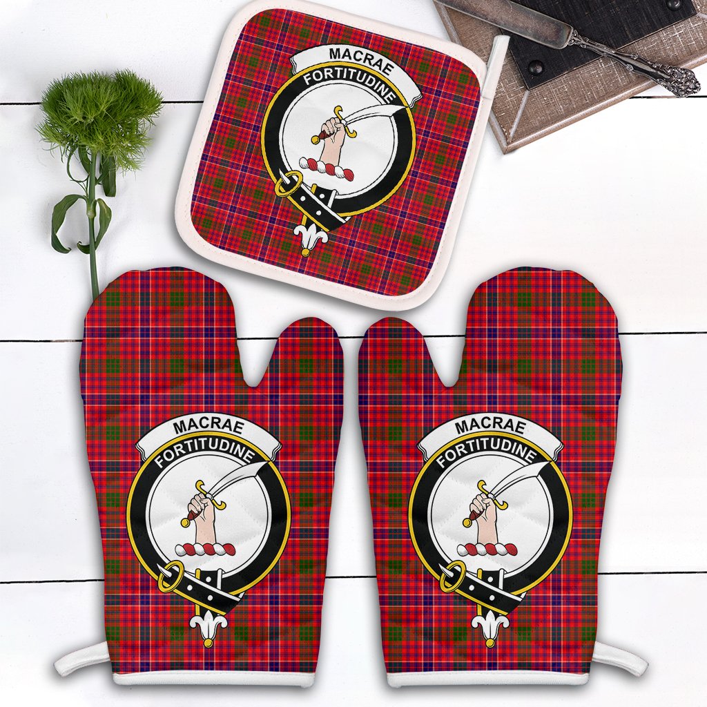 Clan MacRae Modern Tartan Crest Oven Mitt And Pot Holder (2 Oven Mitts + 1 Pot Holder) DE23 Clan MacRae Tartan Today   