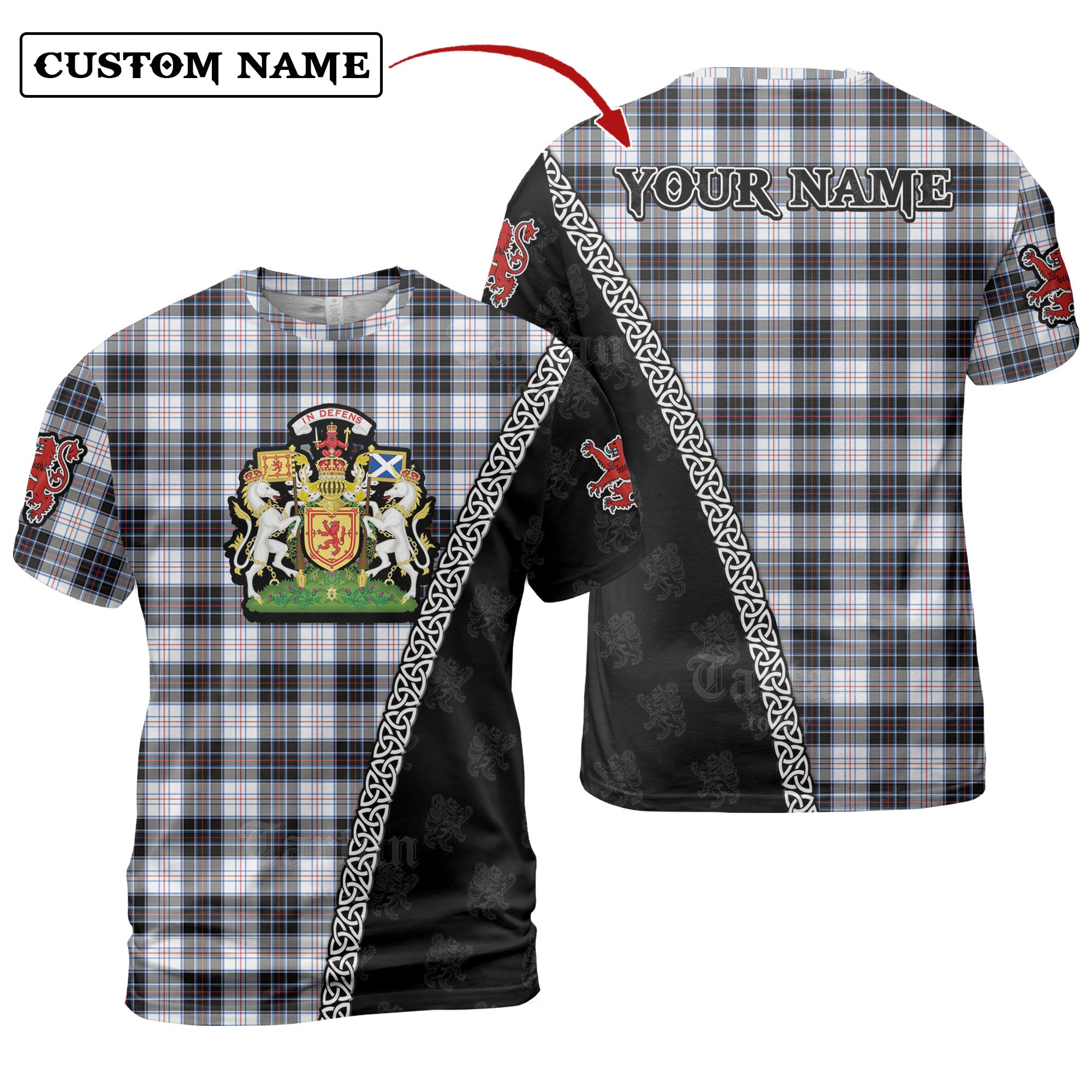 MacRae Dress Modern Tartan Shirt with Scotland Coat of Arms & Custom Name QS56