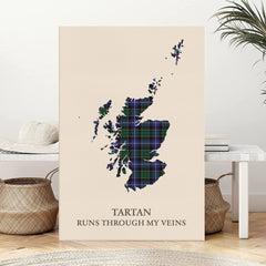 Clan MacRae Hunting Modern Tartan Scotland Map Canvas “Tartan Runs Through My Veins” Wall Art JZ25