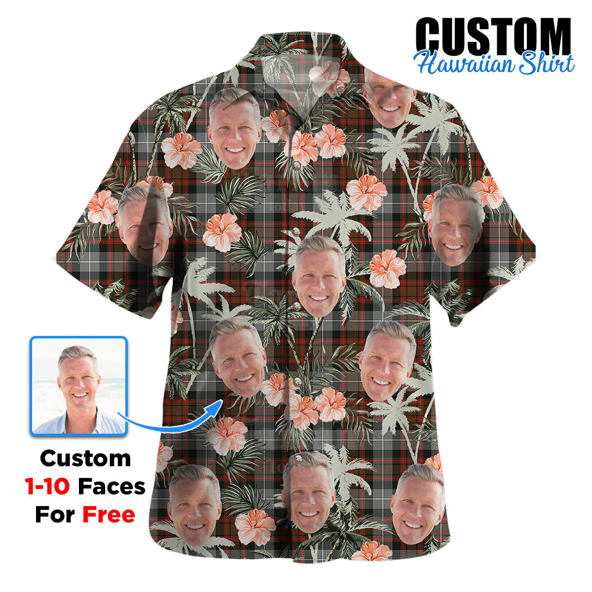 Clan MacRae Hunting Weathered Tartan Custom Face Hawaiian Shirt – Unisex Gift for Family Members, Summer Party OD93 MacRae Hunting Weathered Tartan Tartan Hawaii Shirt