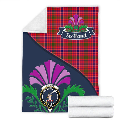 Clan MacRae Tartan Crest Premium Blanket Thistle Style EG65