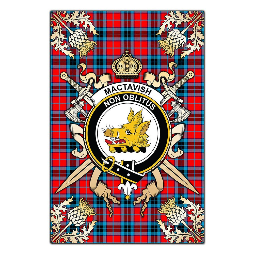 Clan MacTavish Modern Tartan Crest Black Garden Flag  - Gold Thistle  TW50 Clan MacTavish Tartan Today   
