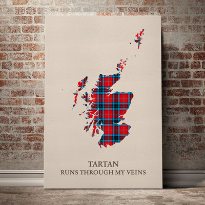 Clan MacTavish Modern Tartan Scotland Map Canvas “Tartan Runs Through My Veins” Wall Art RY14