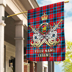 Custom Name Clan MacTavish Modern Tartan Garden Flag with Clan Crest and the Golden Sword of Courageous Legacy OK29