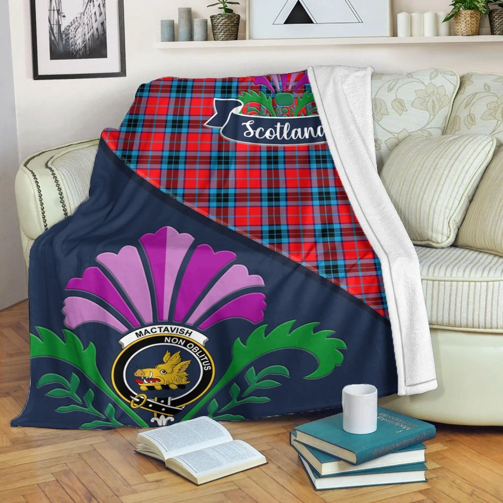 Clan MacTavish Tartan Crest Premium Blanket Thistle Style CB55 Clan MacTavish Tartan Today   
