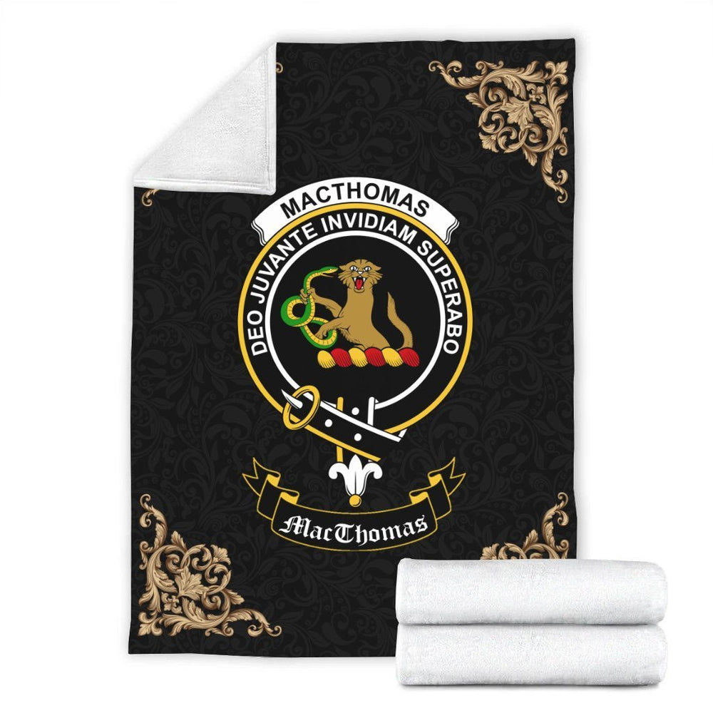Clan MacThomas Crest Tartan Premium Blanket Black AF24 Clan MacThomas Tartan Today   