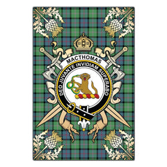 Clan MacThomas Ancient Tartan Crest Black Garden Flag  - Gold Thistle  AU85 Clan MacThomas Tartan Today   