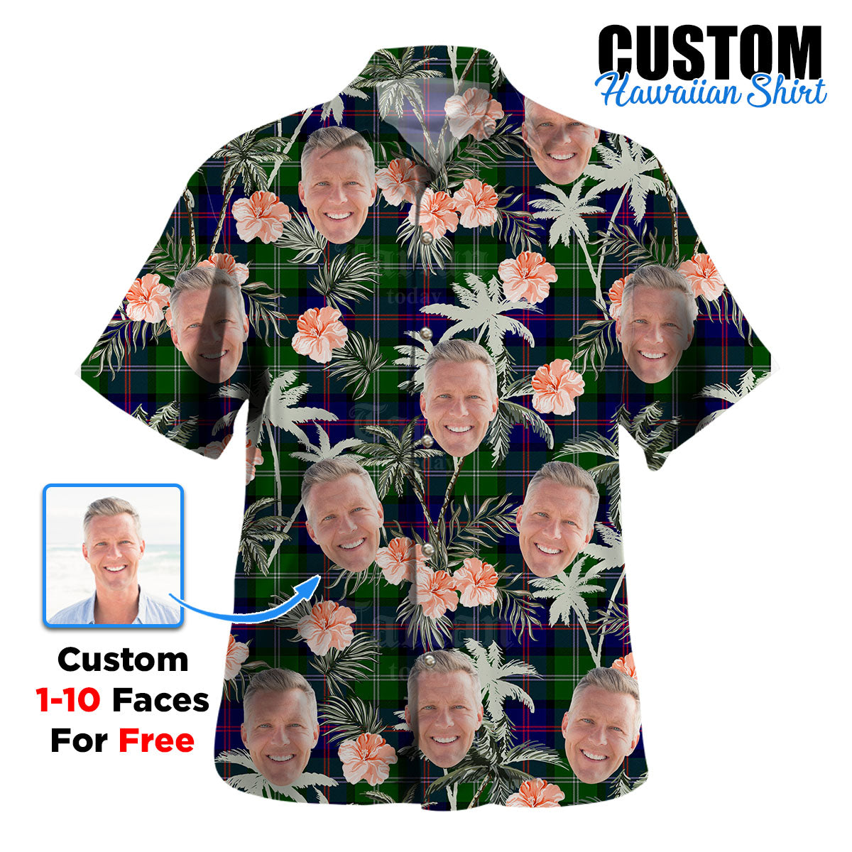 Clan MacThomas Modern Tartan Custom Face Hawaiian Shirt – Unisex Gift for Family Members, Summer Party ML51 MacThomas Modern Tartan Tartan Hawaii Shirt