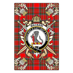 Clan Macbain Tartan Crest Black Garden Flag  - Gold Thistle  QC23 Clan MacBain Tartan Today   