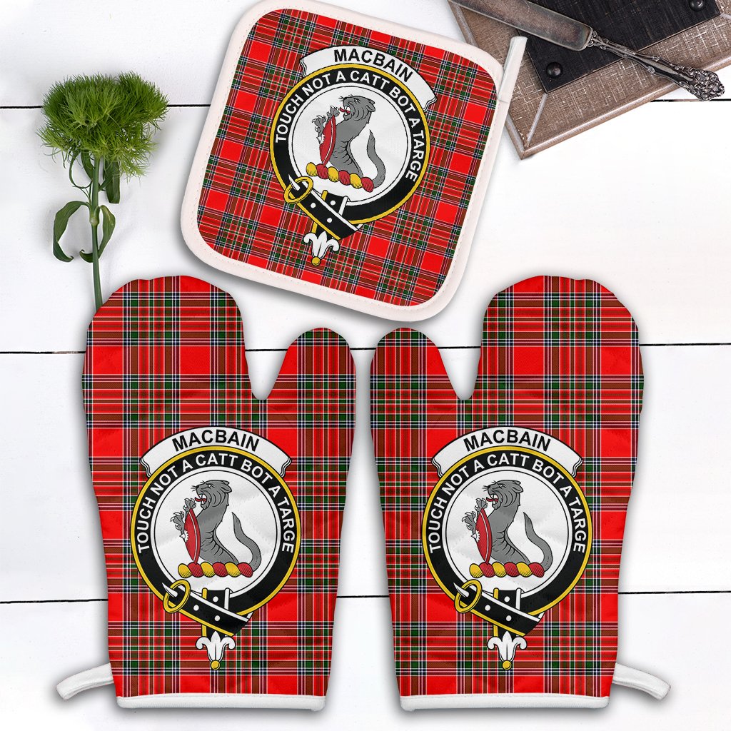 Clan Macbain Tartan Crest Oven Mitt And Pot Holder (2 Oven Mitts + 1 Pot Holder) LM84 Clan MacBain Tartan Today   