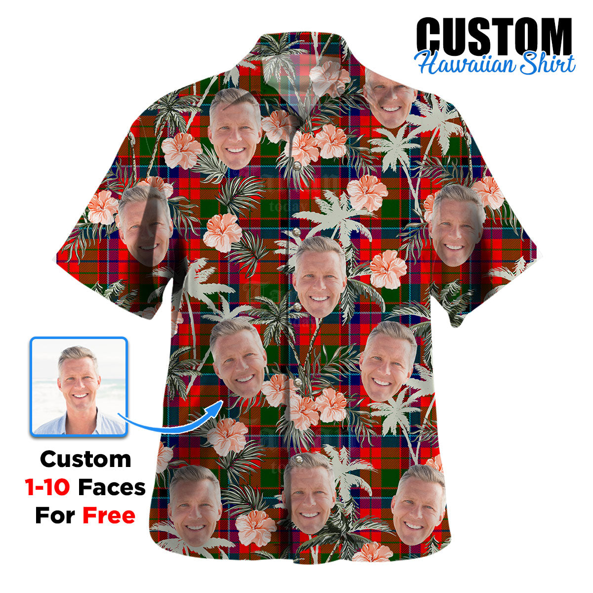 Clan Macnicol Tartan Custom Face Hawaiian Shirt – Unisex Gift for Family Members, Summer Party FY14 Macnicol Tartan Tartan Hawaii Shirt